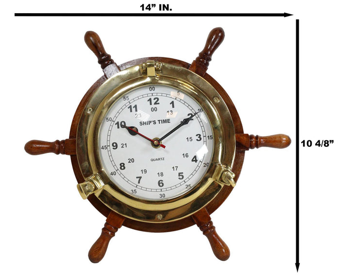 Ebros Gift Nautical Vintage Wood And Brass 6 Spokes Ship Steering Helm Wheel Wall Clock