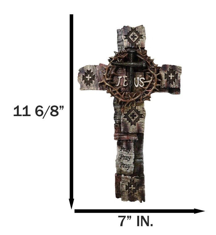Ebros Gift Navajo Symbols Crown Of Thorns Spike Nails Jesus Sign Faux Wooden Wall Cross