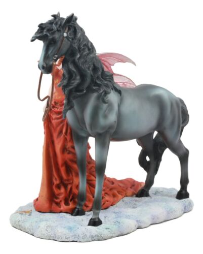 Ebros Gift Nene Thomas Echoes Of Autumn Fall Fairy Strolling With Black Beauty Horse Statue
