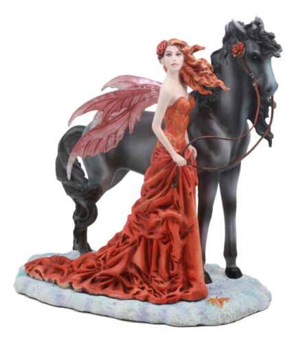 Ebros Gift Nene Thomas Echoes Of Autumn Fall Fairy Strolling With Black Beauty Horse Statue