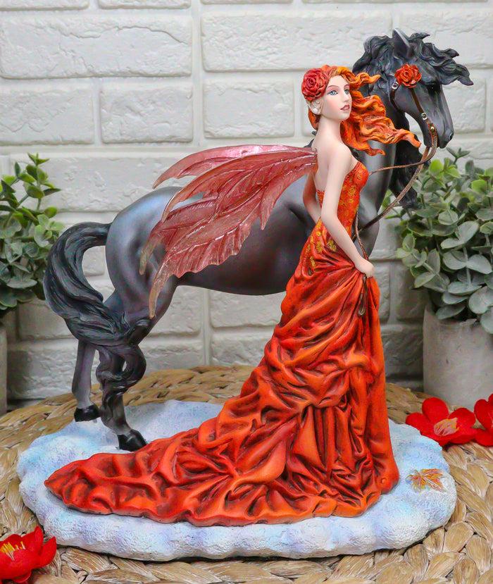 ebros gift Nene Thomas Echoes of Autumn Fall Fairy Strolling With Black Beauty Horse Statue