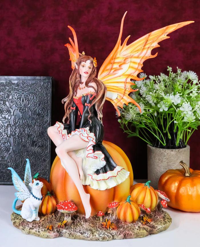 ebros gift Nene Thomas Fall Autumn Tribal Fairy Godmother With Pumpkins And Winged Cat Statue
