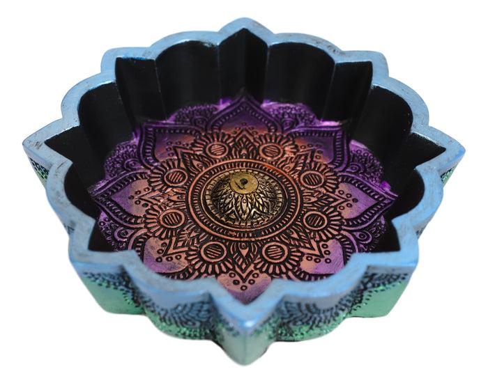Ebros Gift New Age Chakra Buddhist Mandala 8 Spokes Wheel Flower Incense Burner Figurine