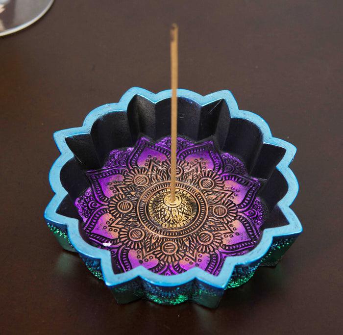 ebros gift New Age Chakra Buddhist Mandala 8 Spokes Wheel Flower Incense Burner Figurine