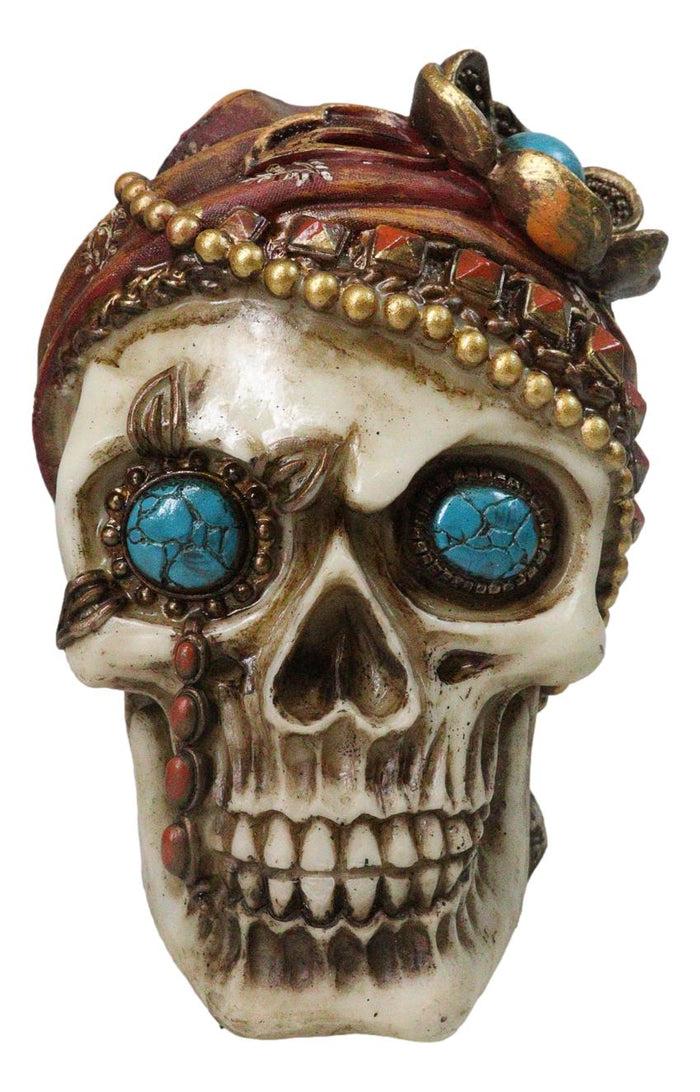 ebros gift New Orleans Bayou Madame LaLaurie Skull with Turquoise Rocks Money Bank Figurine