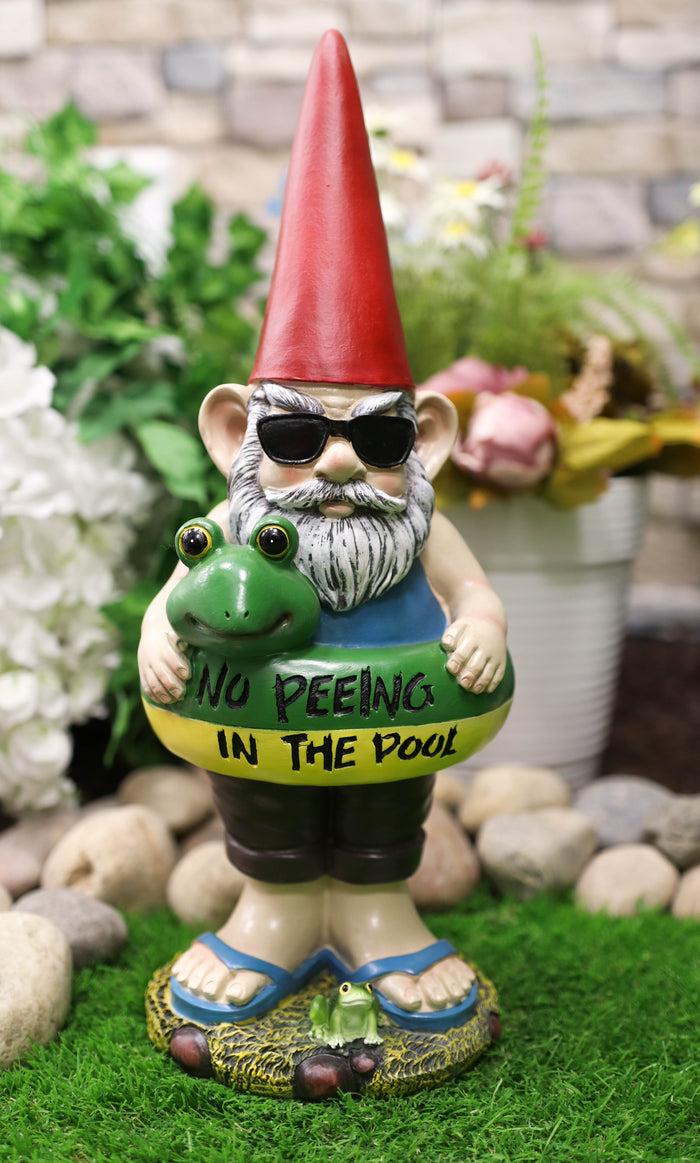 ebros gift No Peeing In The Pool Lifeguard Vacation Gnome In Shades And Frog Float Statue