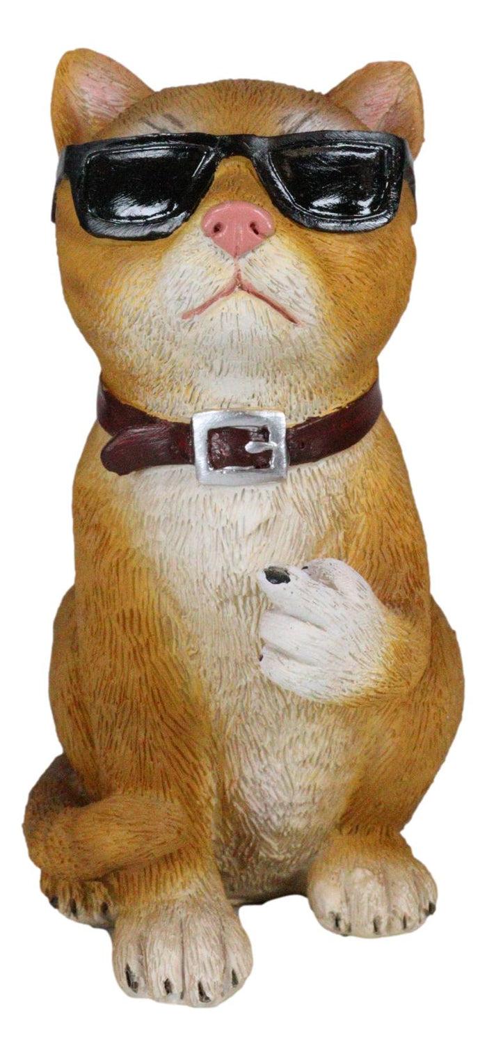 Ebros Gift No Pussies Here Tabby Cat With Shades Flipping The Bird Middle Finger Figurine