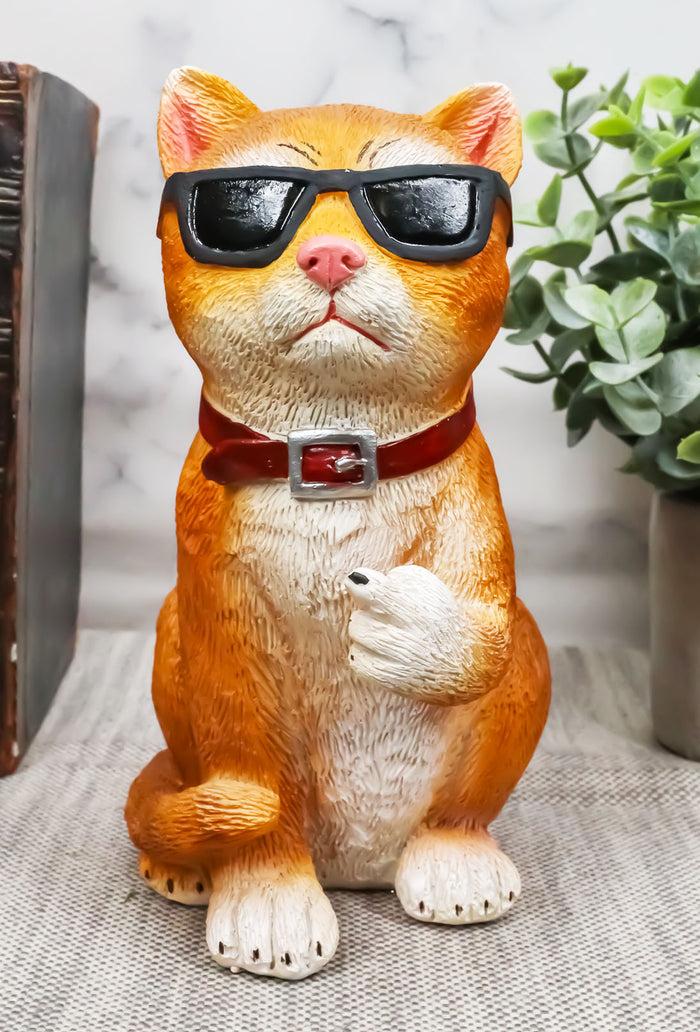 ebros gift No Pussies Here Tabby Cat With Shades Flipping The Bird Middle Finger Figurine