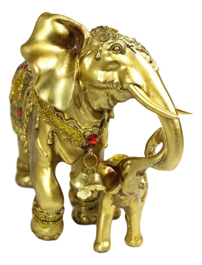 Ebros Gift Noble Golden Decorated Elephant Embracing Calf Buddha Figurine Sculpture
