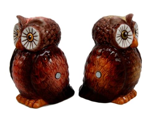 Ebros Gift Nocturnal Tropical Great Horned Owl Couple Ceramic Salt Pepper Shakers Figurines
