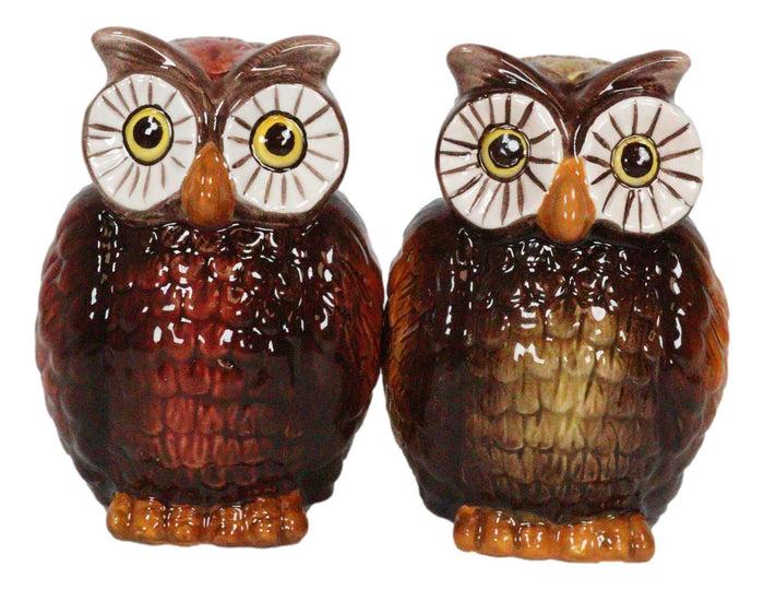 Ebros Gift Nocturnal Tropical Great Horned Owl Couple Ceramic Salt Pepper Shakers Figurines