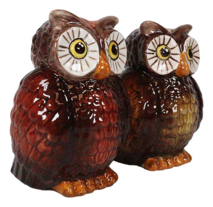 Ebros Gift Nocturnal Tropical Great Horned Owl Couple Ceramic Salt Pepper Shakers Figurines