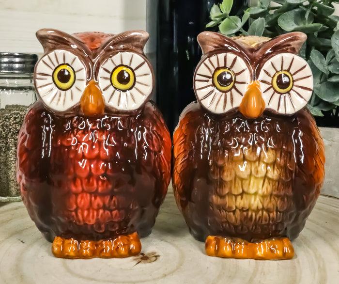 ebros gift Nocturnal Tropical Great Horned Owl Couple Ceramic Salt Pepper Shakers Figurines