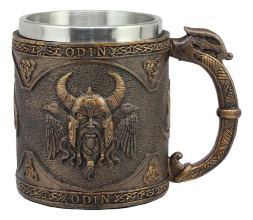 Ebros Gift Norse Mythology Viking God Odin Alfather Coffee Mug 13oz Resin Drink Cup Tankard