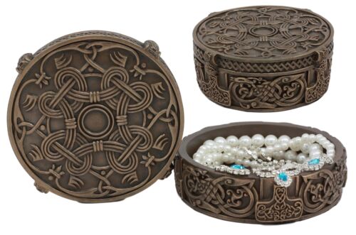 Ebros Gift Norse Old Gods Viking Knotwork Thor Hammer Mjolnir Round Jewelry Box Figurine