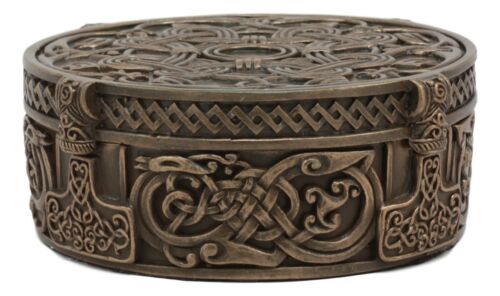 Ebros Gift Norse Old Gods Viking Knotwork Thor Hammer Mjolnir Round Jewelry Box Figurine
