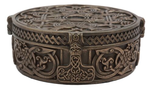 Ebros Gift Norse Old Gods Viking Knotwork Thor Hammer Mjolnir Round Jewelry Box Figurine