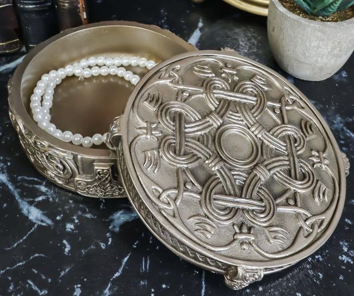 ebros gift Norse Old Gods Viking Knotwork Thor Hammer Mjolnir Round Jewelry Box Figurine