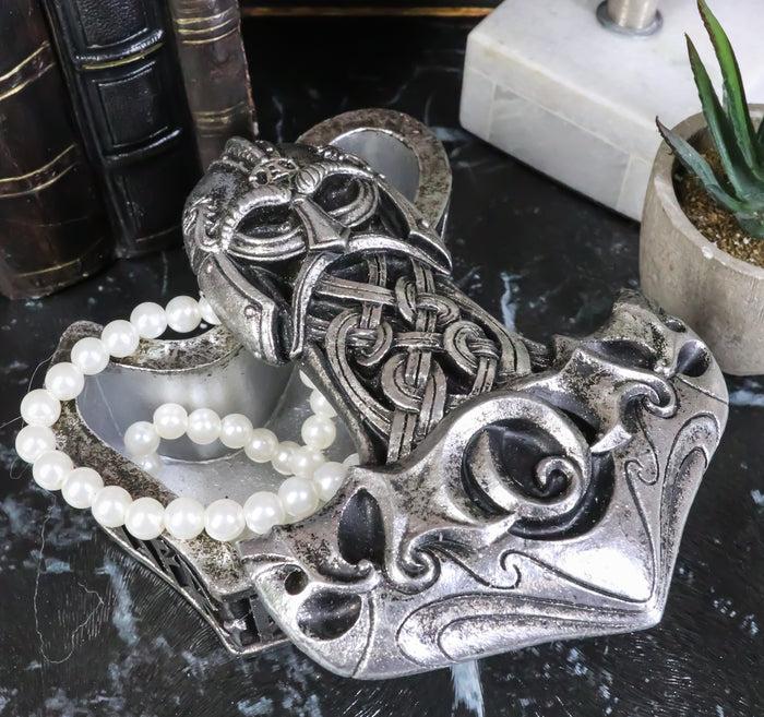 ebros gift Norse Runes Coat of Arms Heraldry Thor Hammer Mjolnir Decorative Jewelry Box