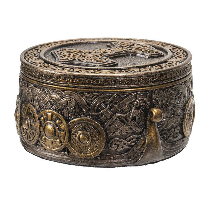 Ebros Gift Norse Viking Knotwork Thor Hammer Mjolnir Dragon Longship Decorative Jewelry Box