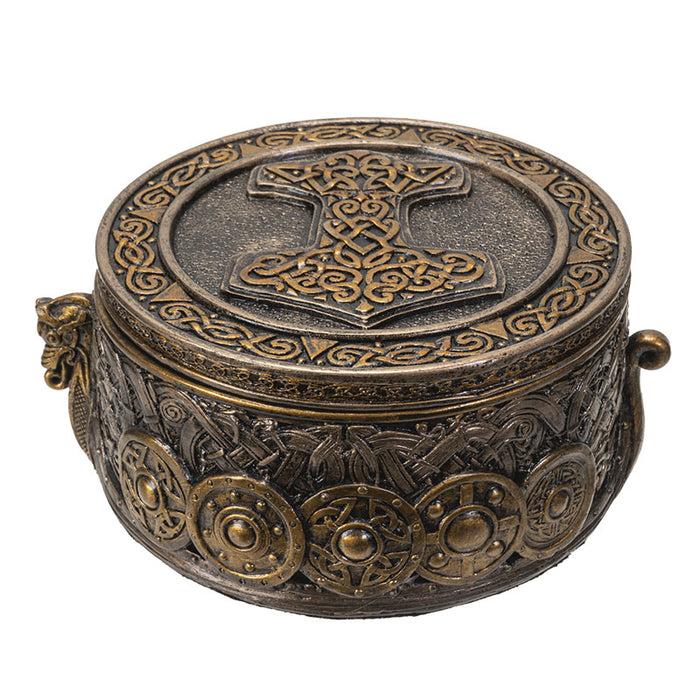 Ebros Gift Norse Viking Knotwork Thor Hammer Mjolnir Dragon Longship Decorative Jewelry Box