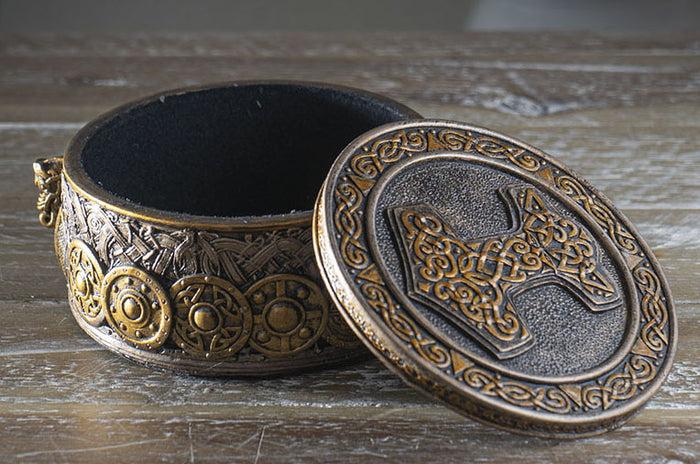 ebros gift Norse Viking Knotwork Thor Hammer Mjolnir Dragon Longship Decorative Jewelry Box
