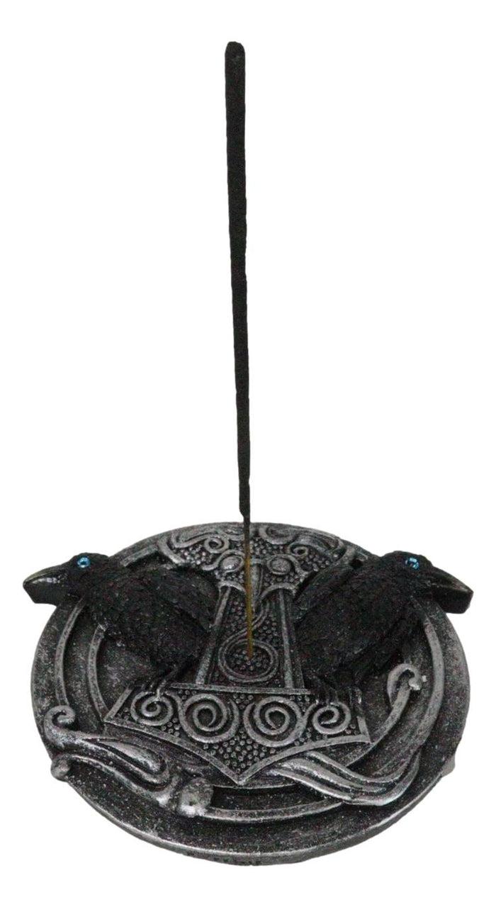 Ebros Gift Norse Viking Knotwork Thor Hammer Mjolnir With Black Ravens Incense Burner