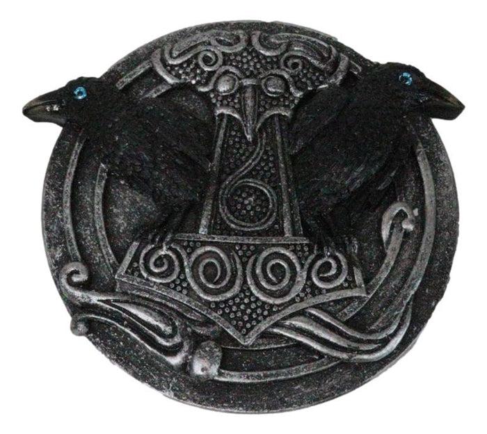 ebros gift Norse Viking Knotwork Thor Hammer Mjolnir With Black Ravens Incense Burner