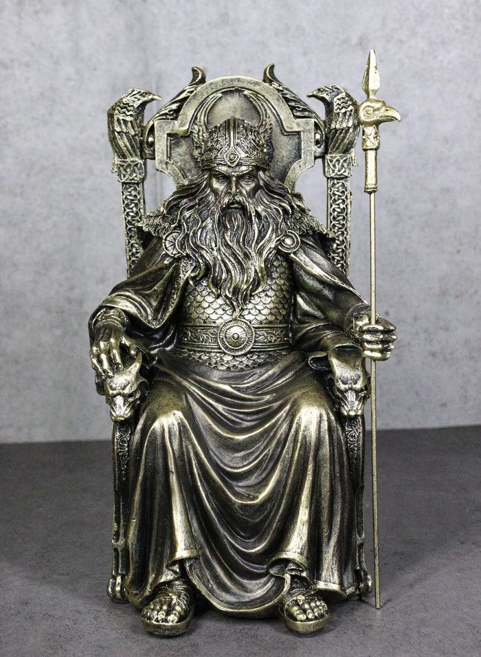 ebros gift Norse Viking Odin The Alfather Sitting On A Throne with Raven Spear Statue