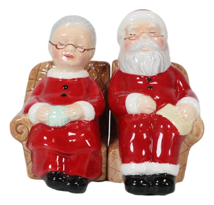 Ebros Gift North Pole Winter Christmas Mr Mrs Santa On Sofa Ceramic Salt Pepper Shaker Set