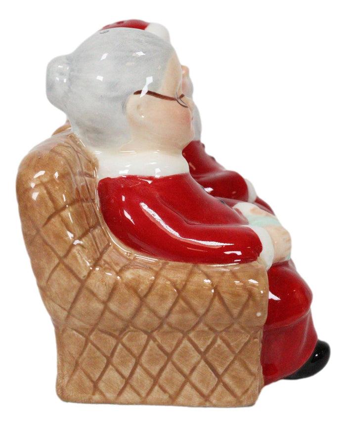 Ebros Gift North Pole Winter Christmas Mr Mrs Santa On Sofa Ceramic Salt Pepper Shaker Set