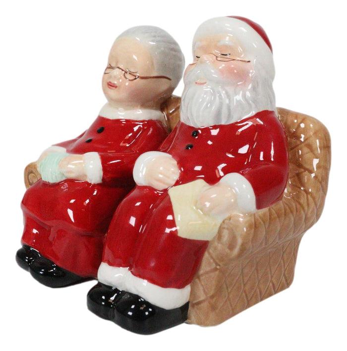 Ebros Gift North Pole Winter Christmas Mr Mrs Santa On Sofa Ceramic Salt Pepper Shaker Set