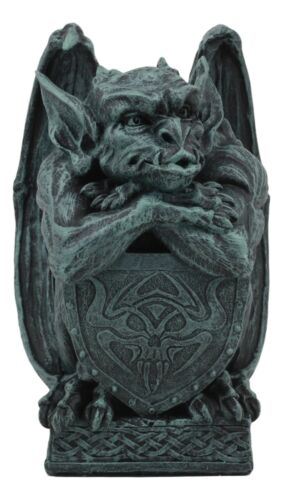 Ebros Gift Notre Dame Gargoyle With Shield Statue Crouching Gargoyle On Celtic Pedestal