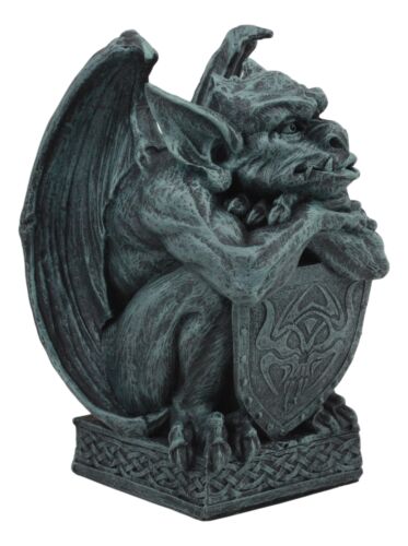 Ebros Gift Notre Dame Gargoyle With Shield Statue Crouching Gargoyle On Celtic Pedestal
