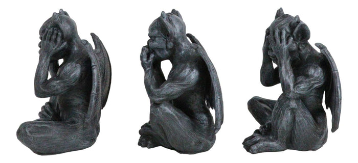 Ebros Gift Notre Dame Gothic Winged See Hear Speak No Evil Sitting Gargoyles Figurine Set