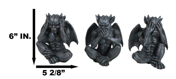 Ebros Gift Notre Dame Gothic Winged See Hear Speak No Evil Sitting Gargoyles Figurine Set