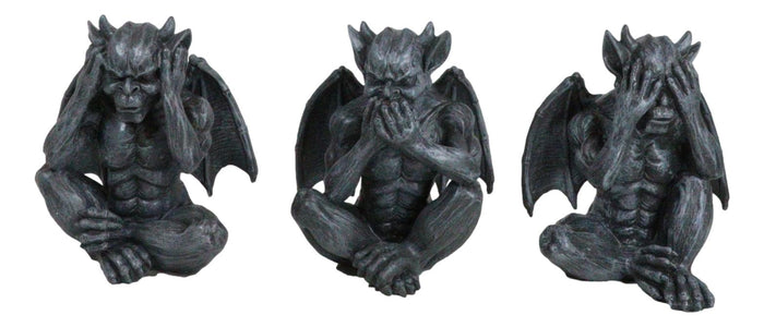 Ebros Gift Notre Dame Gothic Winged See Hear Speak No Evil Sitting Gargoyles Figurine Set