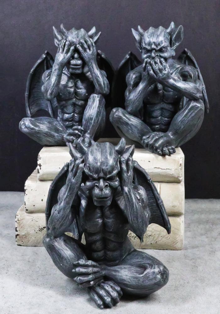 ebros gift Notre Dame Gothic Winged See hear Speak No Evil Sitting Gargoyles Figurine Set