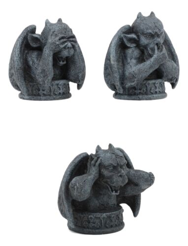 Ebros Gift Notre Dame See Hear Speak No Evil Winged Gargoyle Statue Set Of 3 Mini Gargoyles