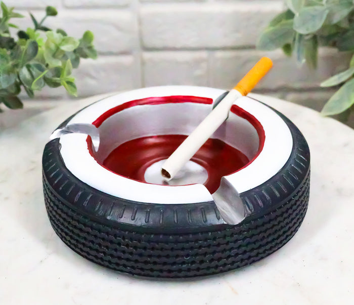 ebros gift Novelty American Classic Whitewall Wheel Tire Cigarette Ashtray Resin Figurine