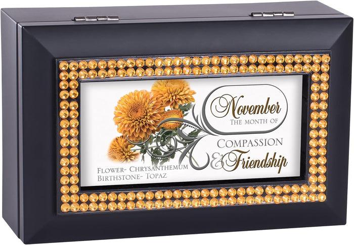 ebros gift November Month Topaz Birthstone Compassion Friendship Black Musical Trinket Box