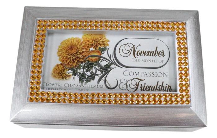 Ebros Gift November Topaz Birthstones Compassion Friendship Silver Tone Musical Trinket Box