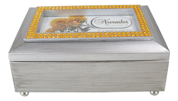 ebros gift November Topaz Birthstones Compassion Friendship Silver Tone Musical Trinket Box