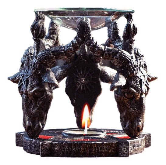 ebros gift Occult Baphomet Sabbatic Goat Skulls Pentagram Candle Oil Tart Scent Burner