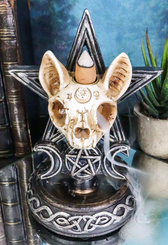 ebros gift Occult Ouija Cat Skull With Triple Moon And Pentagram Backflow Incense Burner