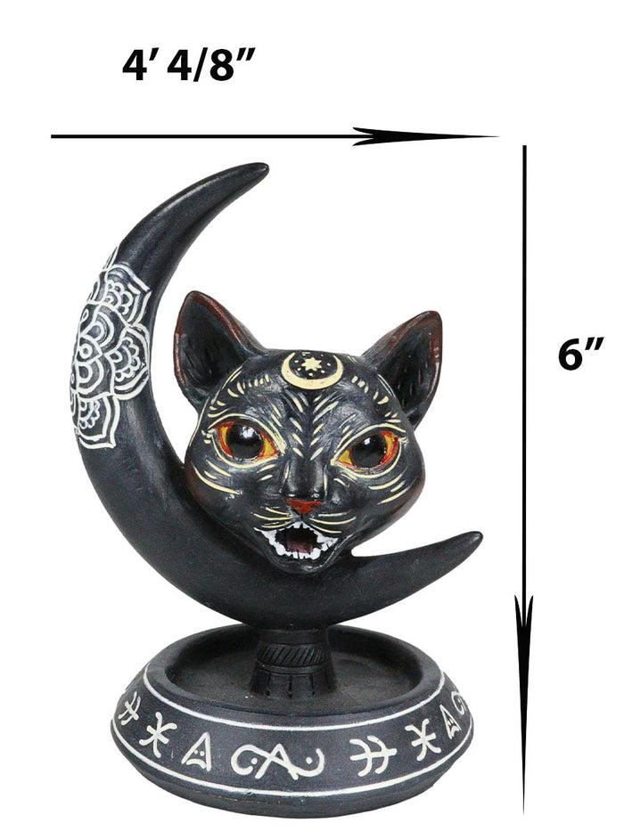 Ebros Gift Occult Wicca Sacred Geometry Black Cat Crescent Moon Backflow Incense Burner