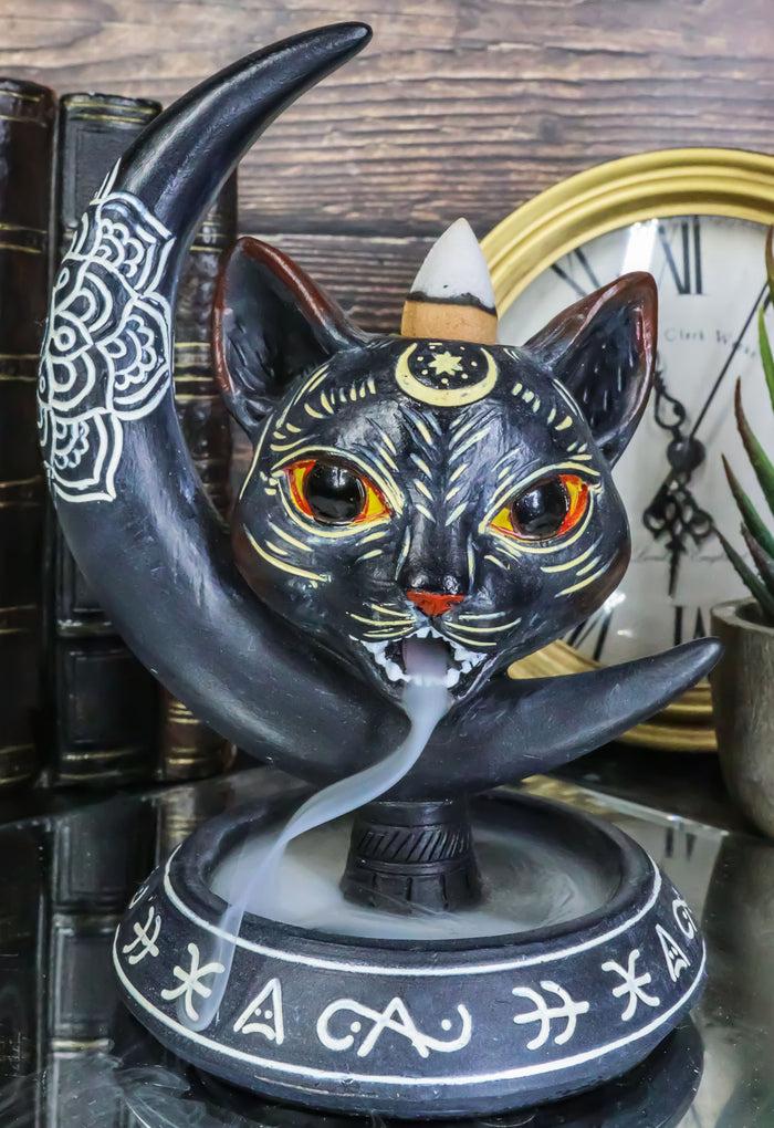 ebros gift Occult Wicca Sacred Geometry Black Cat Crescent Moon Backflow Incense Burner