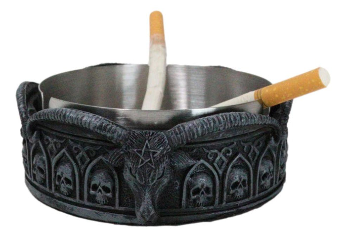 Ebros Gift Occultic Pentagram Sabbatic Goat Idol Baphomet Tomb Skulls Cigarette Ashtray