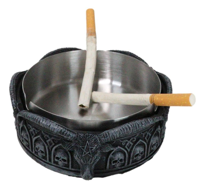 Ebros Gift Occultic Pentagram Sabbatic Goat Idol Baphomet Tomb Skulls Cigarette Ashtray