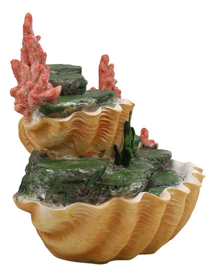 Ebros Gift Ocean 2 Tier Golden Giant Clam Shells LED Light Display Stand For Mini Mermaids